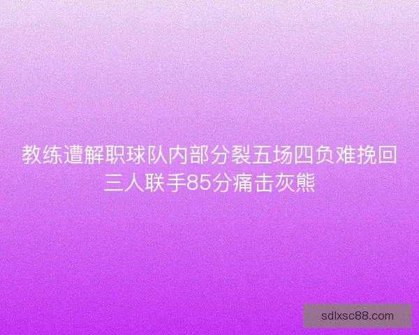 教练遭解职球队内部分裂五场四负难挽回三人联手85分痛击灰熊